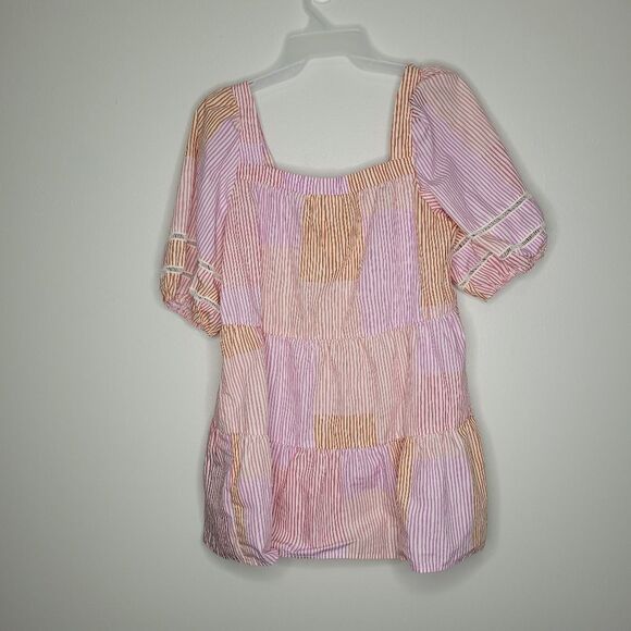 Maeve Anthropologie Gable Puff Sleeve Tiered Striped Tunic Cute Size Medium - Picture 3 of 7